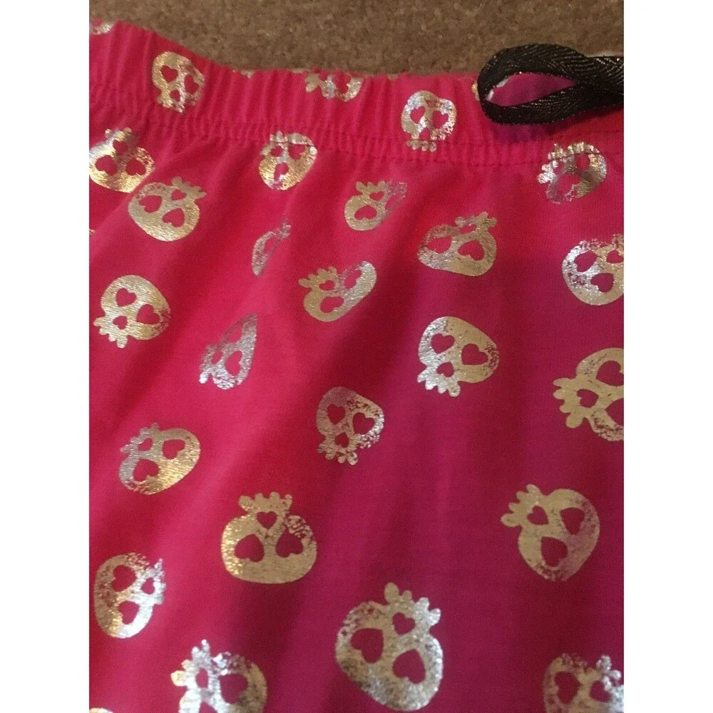 Justice Girls Pink Silver Skull Theme Pajamas Lounge Shorts Regular Fit Size 20